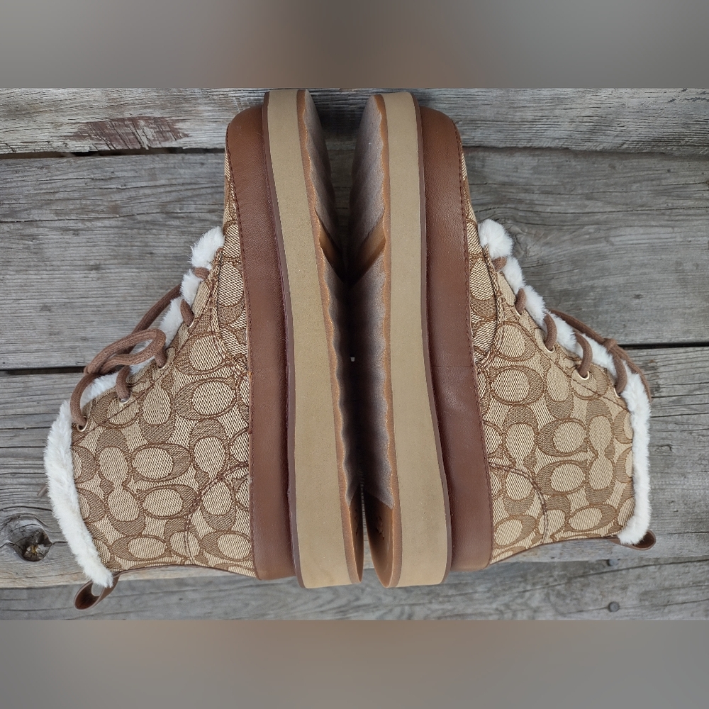 Coach Imani Signature "C" Jacquard Faux Fur Lining Lace-up Size US 8 B EU 38.5 - Picture 9 of 14